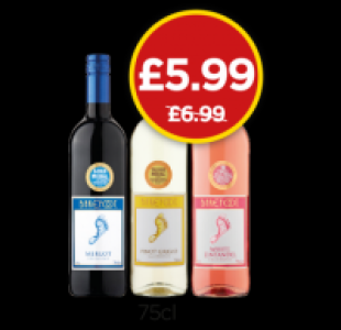 Budgens  Barefoot Merlot, Pinot Grigio, White Zinfandel