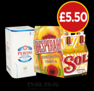 Peroni Nastro Azzurro, Desperados, Sol Lager