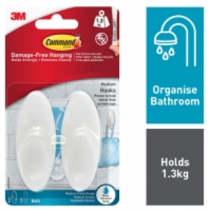 Wickes  Command Medium Bath Hook - Pack Of 2