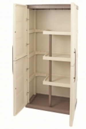 Large Exterior Storage Cabinet with Shelves & Broom Storage