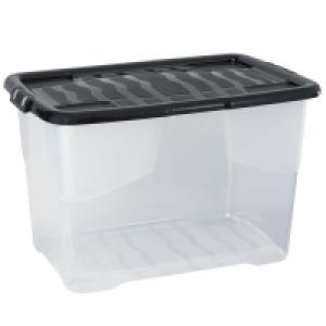 QDStores  65 Litre Curve Clear Stacking Box & Black Lid