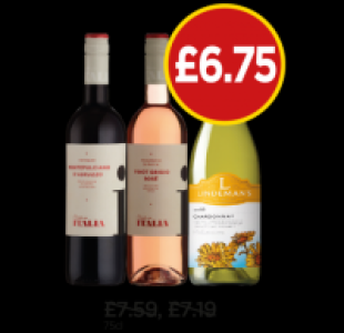 Budgens  Italia Montepulciano, Pinot Grigio Rose, Lindemans Bin 65 Au