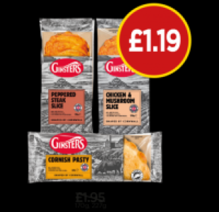 Budgens  Ginsters Original Cornish Pasty, Peppered Steak Slice, Chick