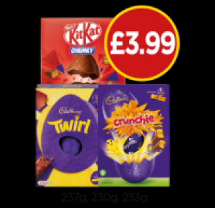 Budgens  Cadbury Twirl Large Easter Egg, Crunchie Large Easter Egg, K