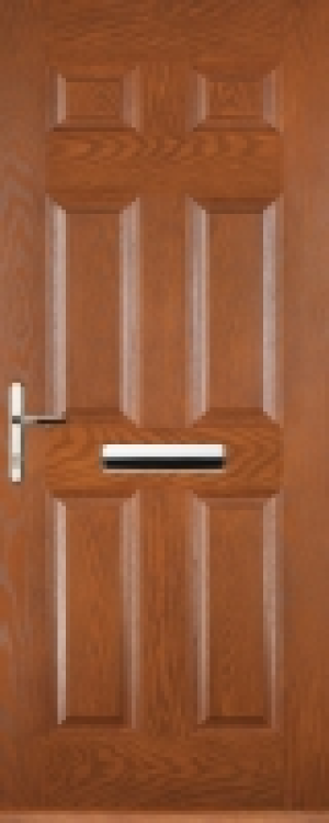 Euramax 6 Panel Right Hand Oak Composite Door - 880 x 2100mm