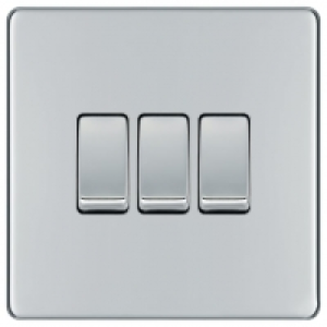 Wickes  BG Screwless Flatplate Polished Chrome Triple Switch, 10Ax 2