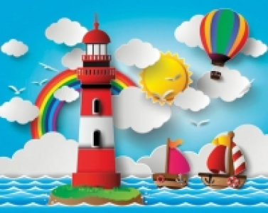 ohpopsi Rainbow Lighthouse 3D Wall Mural - L 3m (W) x 2.4m ( £45.00