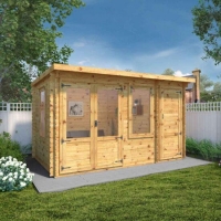 RobertDyas  Mercia 4.1m x 2.4mm Pent Log Cabin With Side Shed - 19mm
