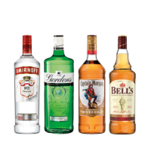 Smirnoff, Bells, Gordons Gin & Captain Morgan £16.00