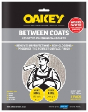 Oakey Between Coats Assorted Sandpaper Sheets - Pack of 3