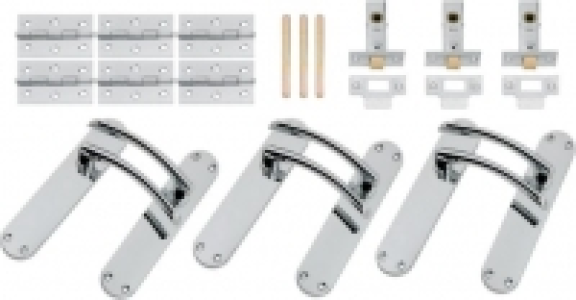 Wickes  Wickes Dante Latch Door Handle Set - Polished Chrome 3 Pairs