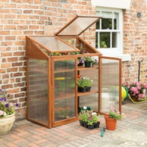 Rowlinson 4 x 2ft Small Brown Wooden Mini Greenhouse with Po