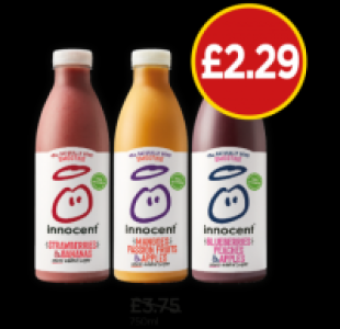 Budgens  Innocent Smoothie Strawberry & Banana, Mango & Passionfruit,