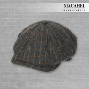 InExcess  Tweed Cap - Grey/Brown Check Tweed 8 Panel Newsboy / Baker B