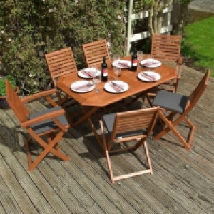 Rowlinson Plumley 6 Seater Hardwood Dining Set with Grey Cus £369.99