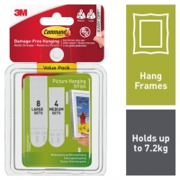 Wickes  Command White Picture Hanging Strips - 4 Pairs of Medium & 8
