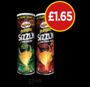 Budgens  Pringles Sizzln Kickin Sour Cream, Extra Hot Cheese & Chilli