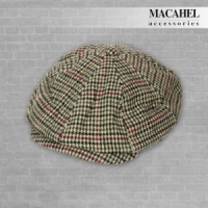 InExcess  Tweed Cap - Dark Green/Red/Moss Green Check Tweed 8 Panel Ne