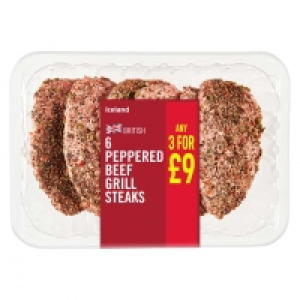 Iceland 6 Peppered Beef Grill Steaks 480g £3.85