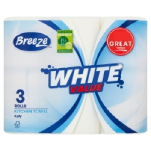 Breeze White Value 3 Rolls Kitchen Towel £1.00