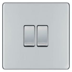 Wickes  BG 10Ax Screwless Flat Plate Double Switch 2 Way - Polished 