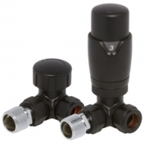 Wickes  Wickes Black Round Corner TRV and Lockshield Valves - 105mm 