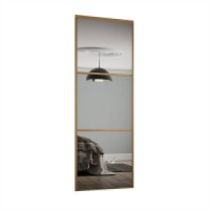 Steel & Glass Linear Sliding Wardrobe Door 3 Panel Mirror with Oak Frame (