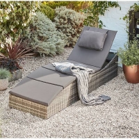 Homebase Delivered Fully Assembled Folding Rattan Sun Lounger in Grey