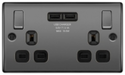 BG 13A Screwed Raised Plate Double Switched Power Socket + 2
