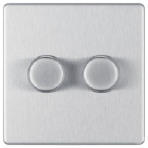 BG Screwless Flatplate Brushed Steel 400W Double Dimmer Swit