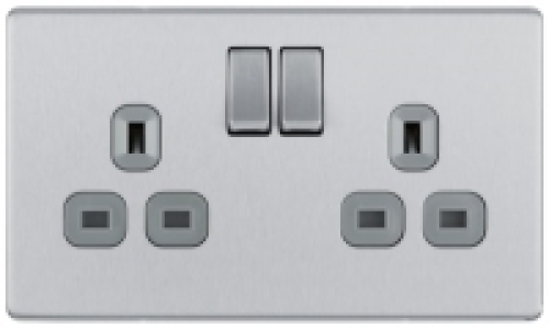 BG Screwless Flatplate Brushed Steel Double Switched 13A Pow