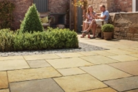 Marshalls Aluri Limestone Riven Rustic Ochre Paving Slab Mix