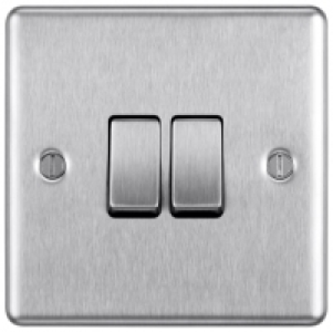 BG 10Ax Screwed Raised Plate Double Switch 2 Way - Brushed S