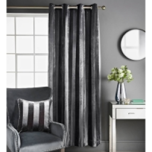 Ophelia Thermal Lined Charcoal Stripe Velvet Panel 54 x 86 Inch