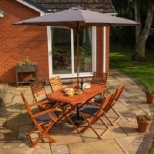 Rowlinson Plumley Six Seater Dining Set with Grey Parasol an