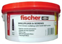 Wickes  Fischer Wall Plugs Brown 7mm W/ Screws Tub 400 Pack