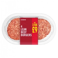 Iceland  Iceland 4 Lean Beef Burgers 360g