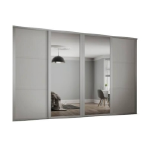 Homebase Steel, Mfc, Glass Shaker 4 Door Sliding Wardrobe Kit Cashmere Panel / Mirror (