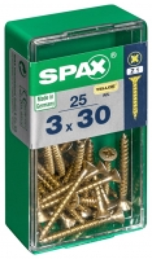 Wickes  Spax PZ Countersunk Zinc Yellow Screws - 3 x 30mm Pack of 25