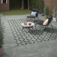 Wickes  Amberley Geometric Grey Glazed Outdoor Porcelain Tile 600 x 