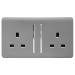 Trendi Switch 2 Gang 13Amp Long Switched Socket in Light Gre £11.95