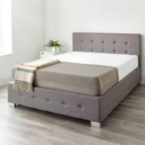 RobertDyas  Upholstered Storage Ottoman Bed In Grey Linen Size Double