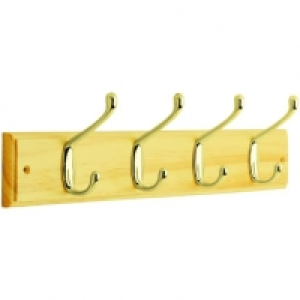 Wickes  Wickes Light Duty Coat Hook Rail - Pine and Brass 450mm