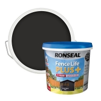 Homebase Water Based Ronseal Fence Life Plus Paint Tudor Black Oak - 5L