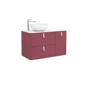 Homebase Mdf / Solid Surface / Steel Sketch 900mm Right Hand Wash Bowl and Unit - Pomegranate Red