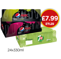 Budgens  Pepsi Max Cherry Multipack, Pepsi Max Lime Multipack, 7UP Su