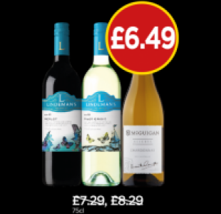 Lindemans Bin 40 Merlot, Bin 85 Pinot Grigio, McGuigan Reser
