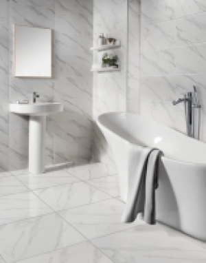 Wickes  Wickes Calacatta Gloss White Marble Effect Glazed Porcelain 