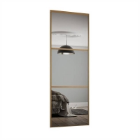 Homebase Steel & Glass Linear Sliding Wardrobe Door 3 Panel Mirror with Oak Frame (