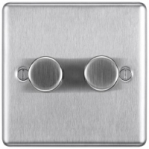 BG 400W Screwed Raised Plate Double Dimmer Switch 2-Way Push
